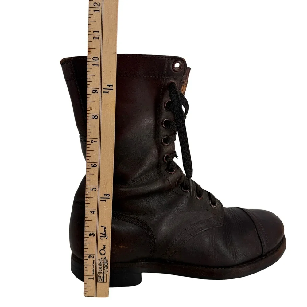 Vintage 60s Brown Leather Paratrooper Jump Boots Size 9 Cap Toe Military Combat